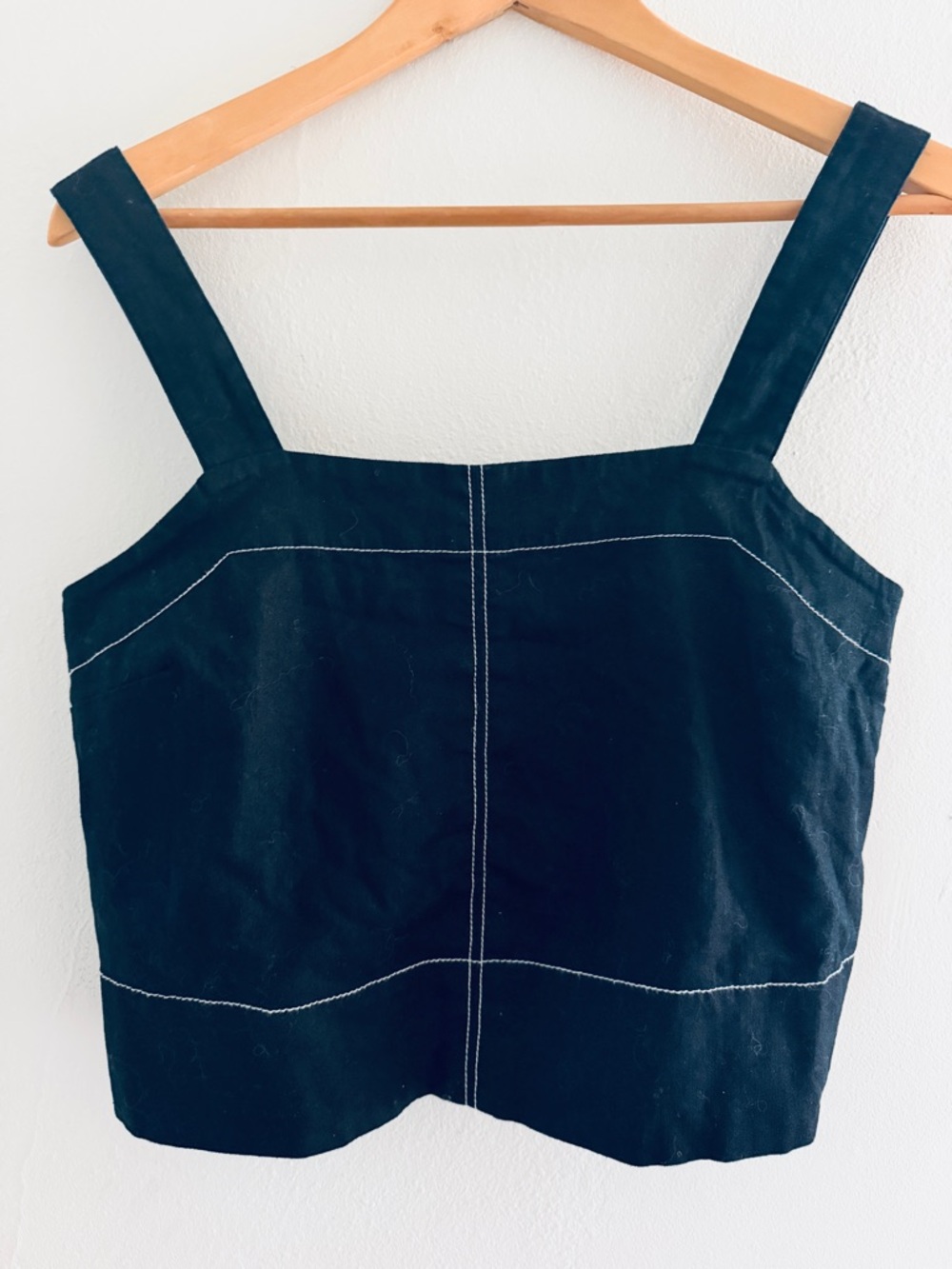 Banana Republic Black Cropped Square-Neck Tank with White Contrast Stitching
